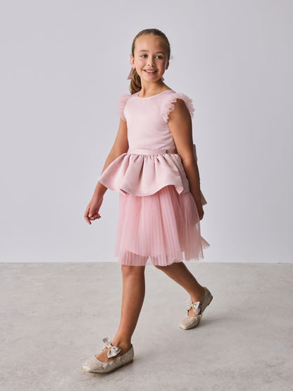 Baker by Ted Baker Satin Bow Back Peplum Tulle Occasion Dress & Scrunchie image 5