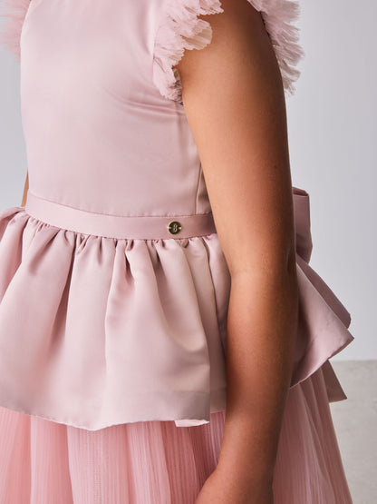Baker by Ted Baker Satin Bow Back Peplum Tulle Occasion Dress & Scrunchie image 8