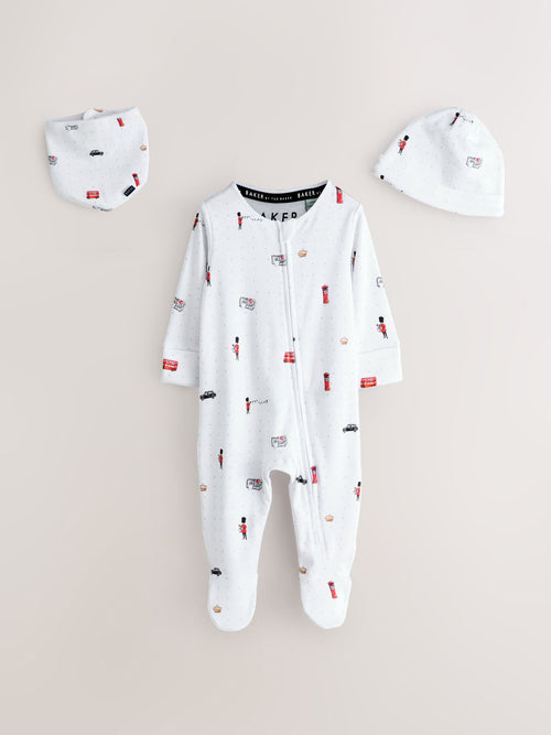 Baker by Ted Baker London Sleepsuit, Hat and Bib White Gift Set image 1