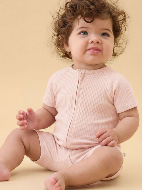 MORI Blush Pink Zip Up Summer Short Sleepsuit Romper image 1