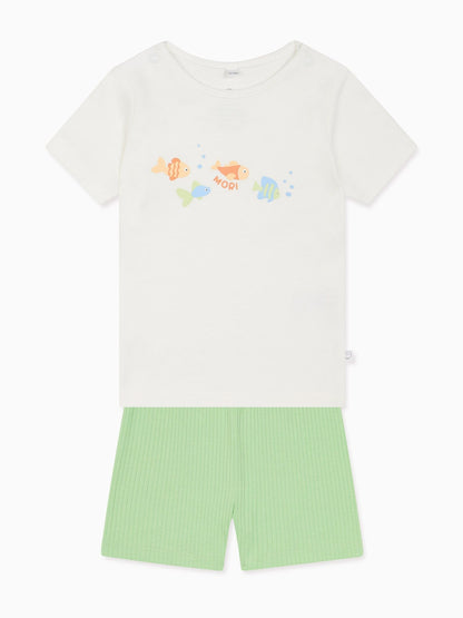 MORI Green Little Fish Shorts Pyjamas Set - image 2
