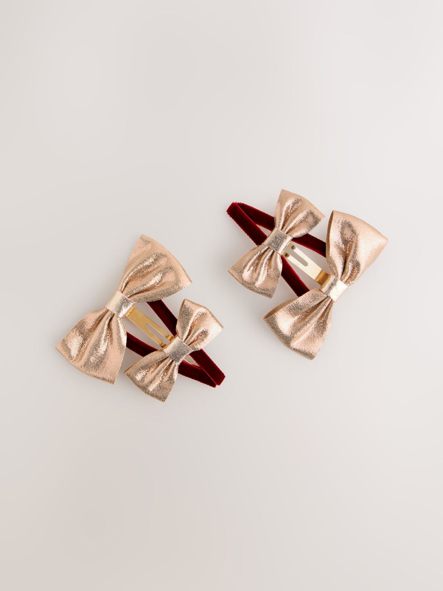 Pink Metallic and Velvet Bow Hair Clips 2 Pack image 1
