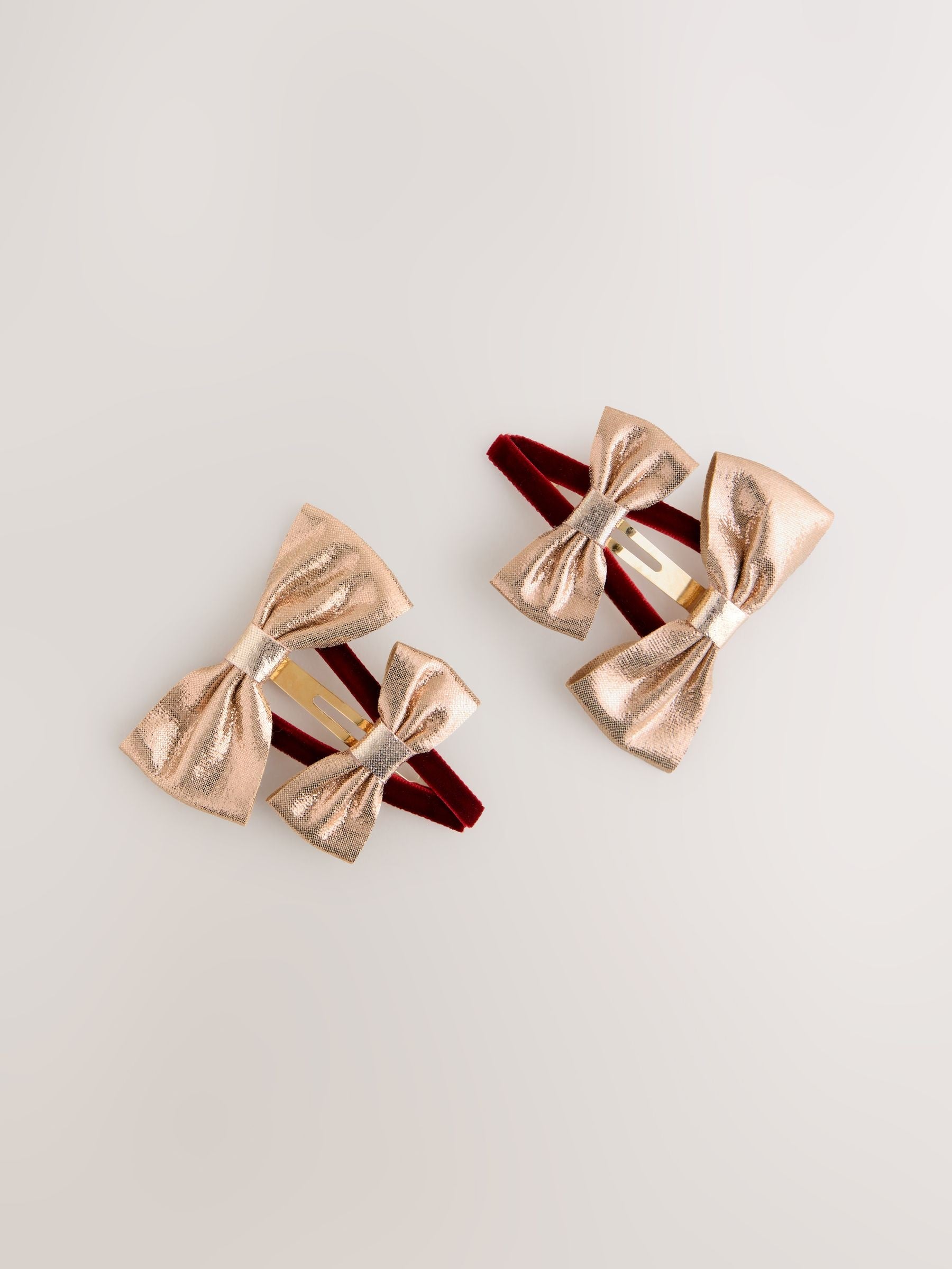 Pink Metallic and Velvet Bow Hair Clips 2 Pack image 1