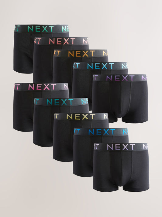 Dsiney Kidz - Black Bright Ombre Text Waistband 10 pack Cotton Rich Blend Hipster Boxers image 1