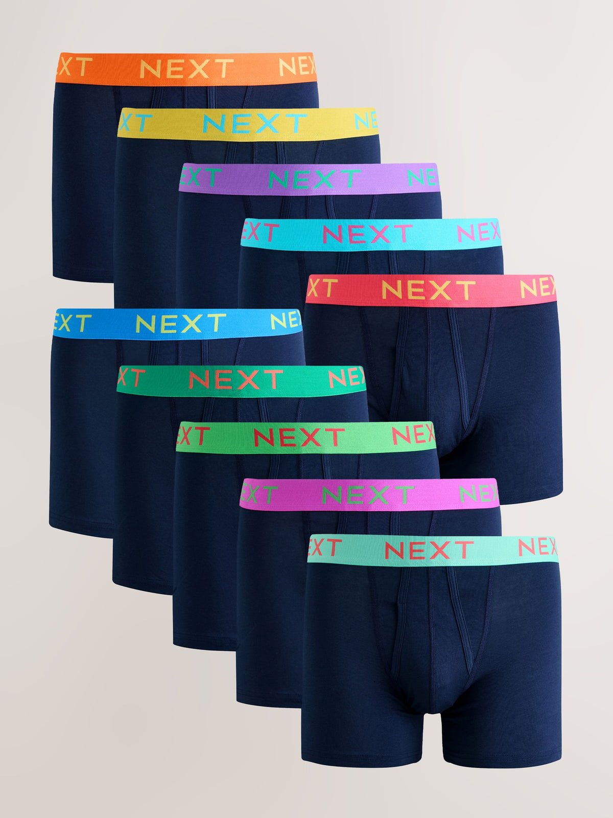 Dsiney Kidz - Navy Bright Contrast Colour Waistband 10 pack A-Front Cotton Rich Boxers image 1