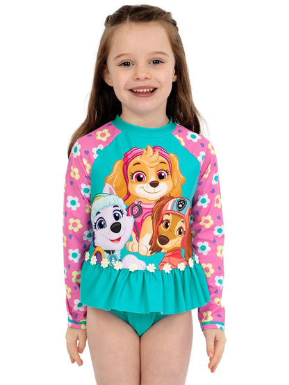 Character Blue PAW Patrol Skye Long Sleeve Floral Print Swimsuit image 3