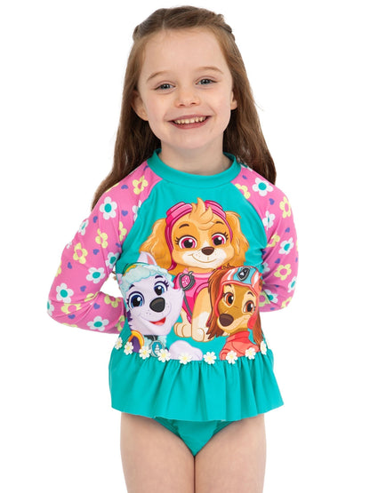 Character Blue PAW Patrol Skye Long Sleeve Floral Print Swimsuit image 4