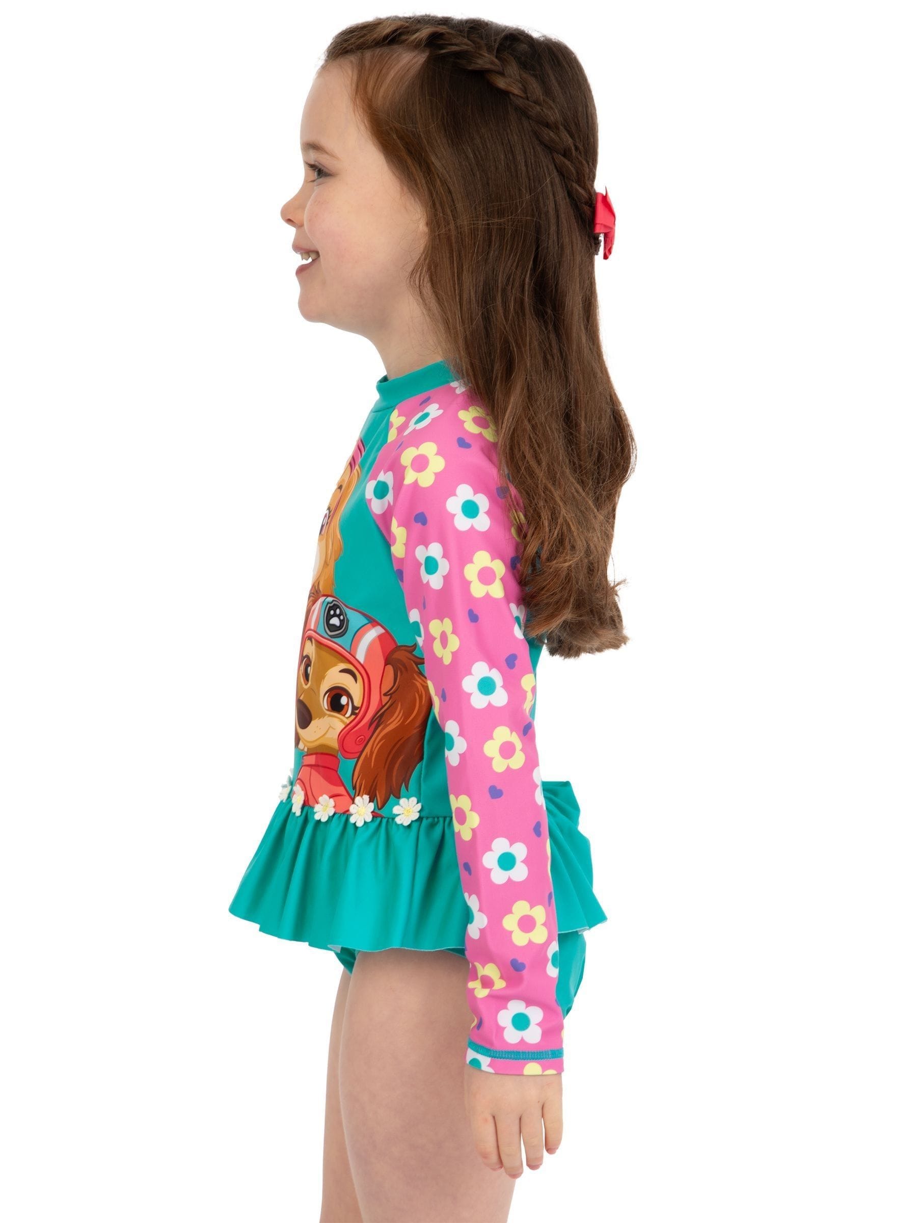 Character Blue PAW Patrol Skye Long Sleeve Floral Print Swimsuit image 5