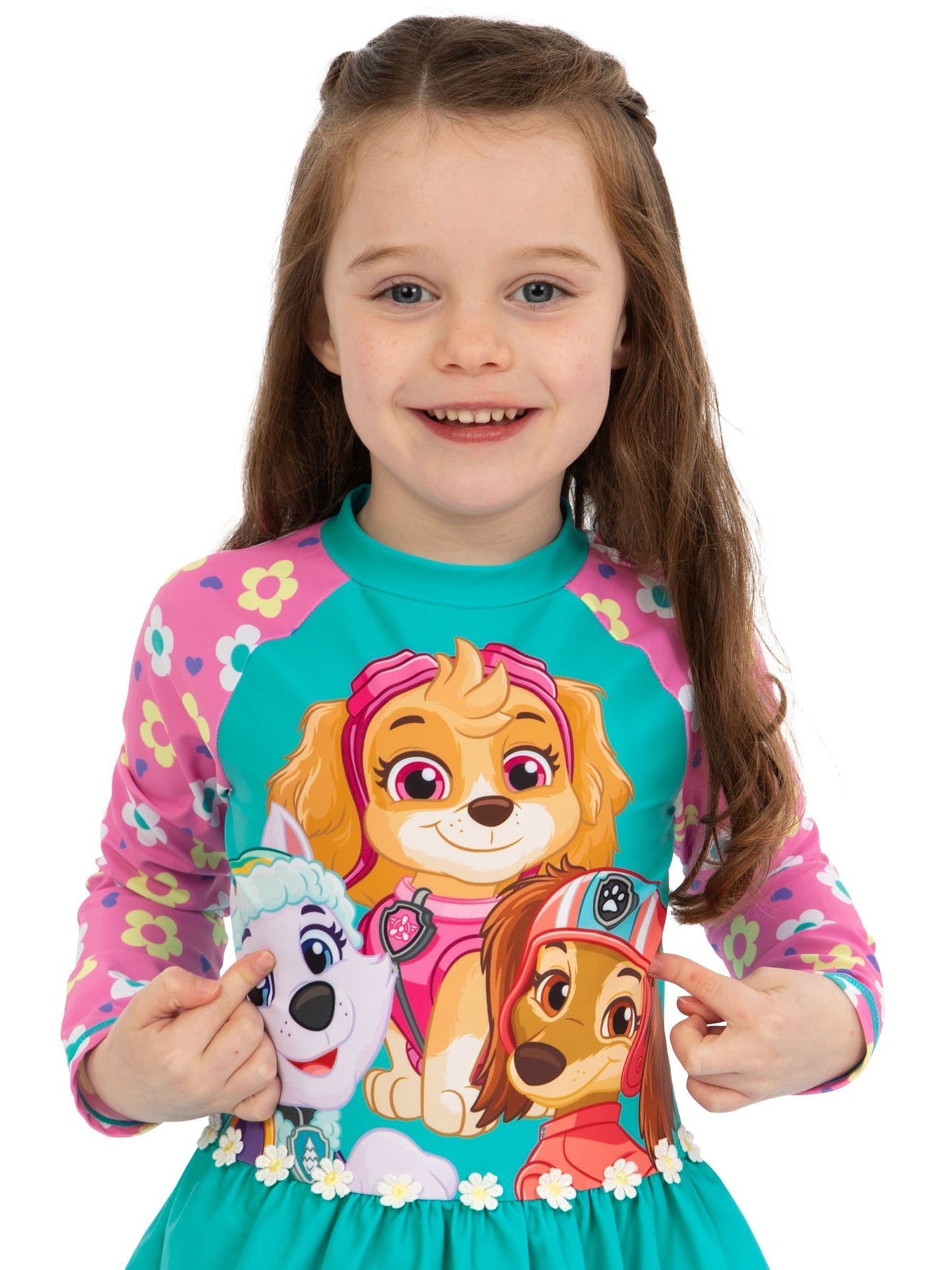 Character Blue PAW Patrol Skye Long Sleeve Floral Print Swimsuit image 6