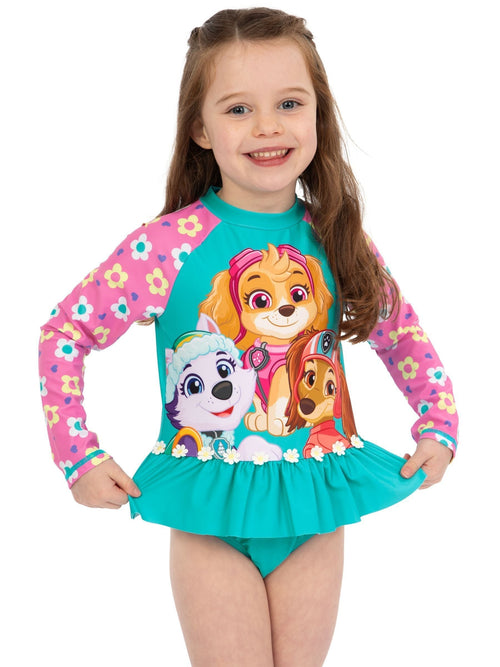 Character Blue PAW Patrol Skye Long Sleeve Floral Print Swimsuit image 1
