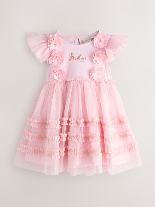 Dsiney Kidz - Baker by Ted Baker Pink 3D Corsage Mesh Tier Dress image 1