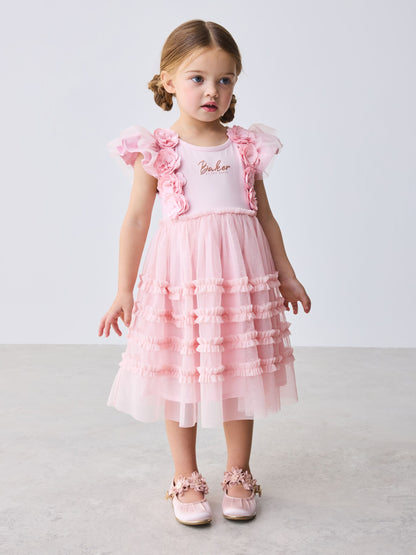 Baker by Ted Baker Pink 3D Corsage Mesh Tier Dress image 2