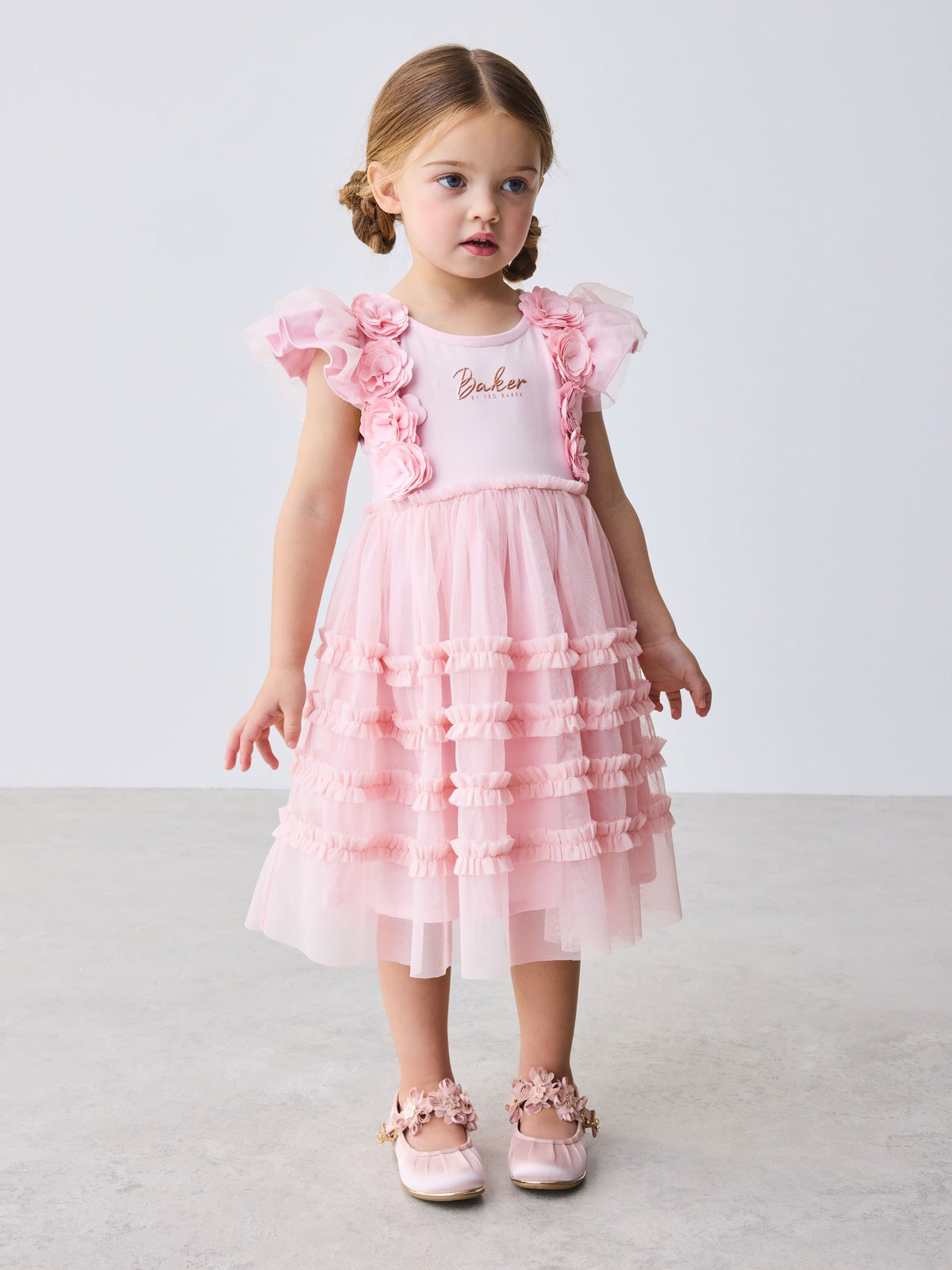 Dsiney Kidz - Baker by Ted Baker Pink 3D Corsage Mesh Tier Dress image 3