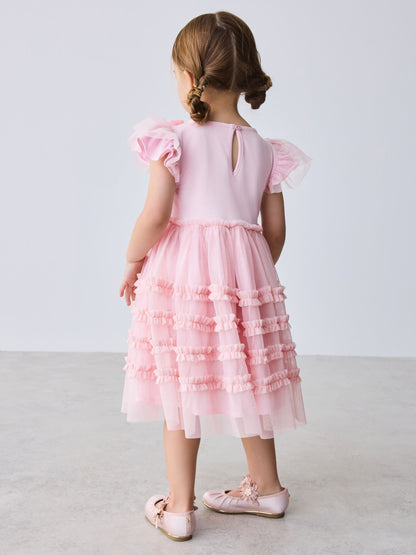 Baker by Ted Baker Pink 3D Corsage Mesh Tier Dress image 4