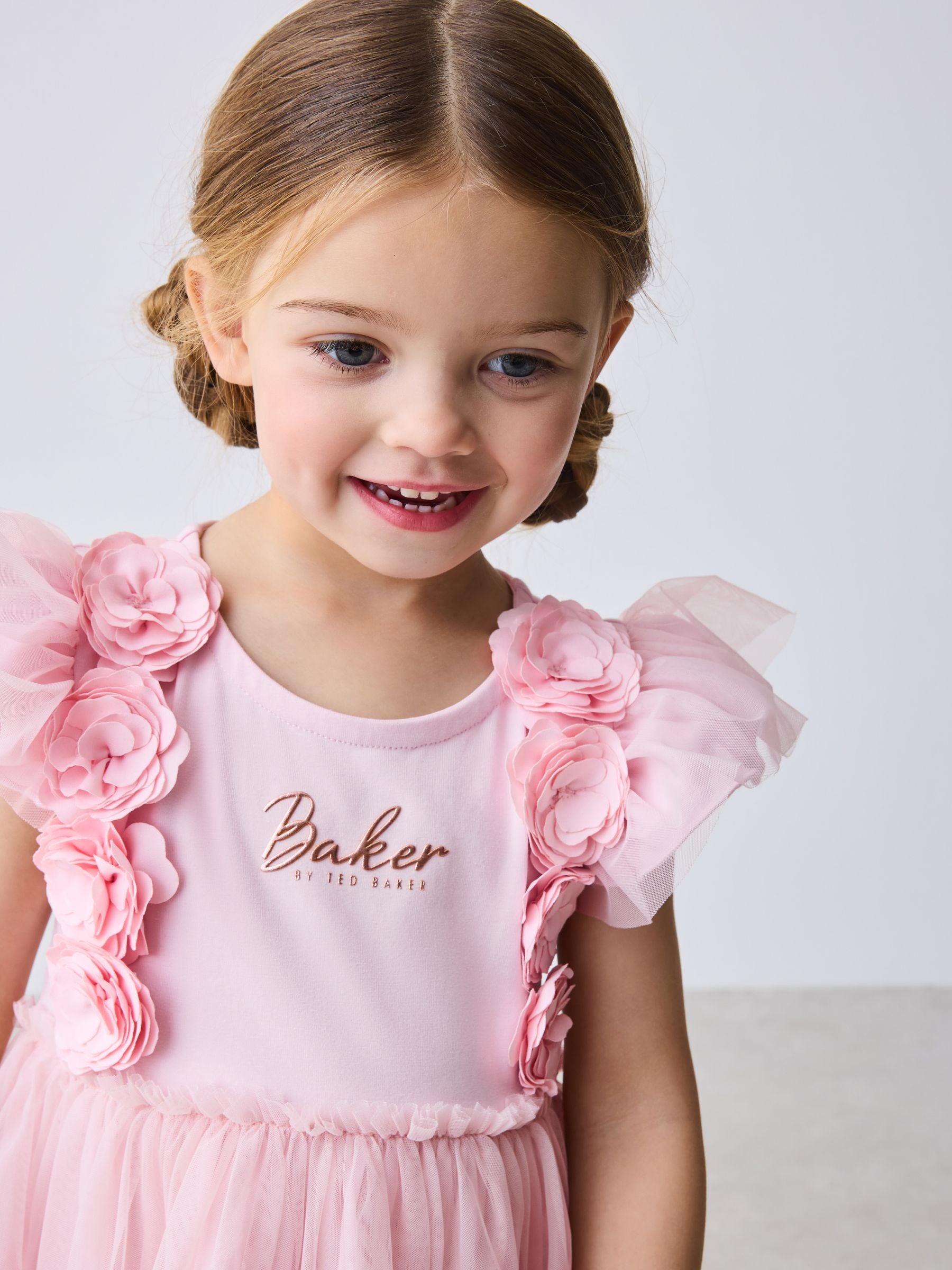 Baker by Ted Baker Pink 3D Corsage Mesh Tier Dress image 5