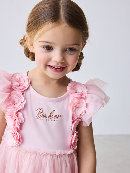 Baker by Ted Baker Pink 3D Corsage Mesh Tier Dress image 5
