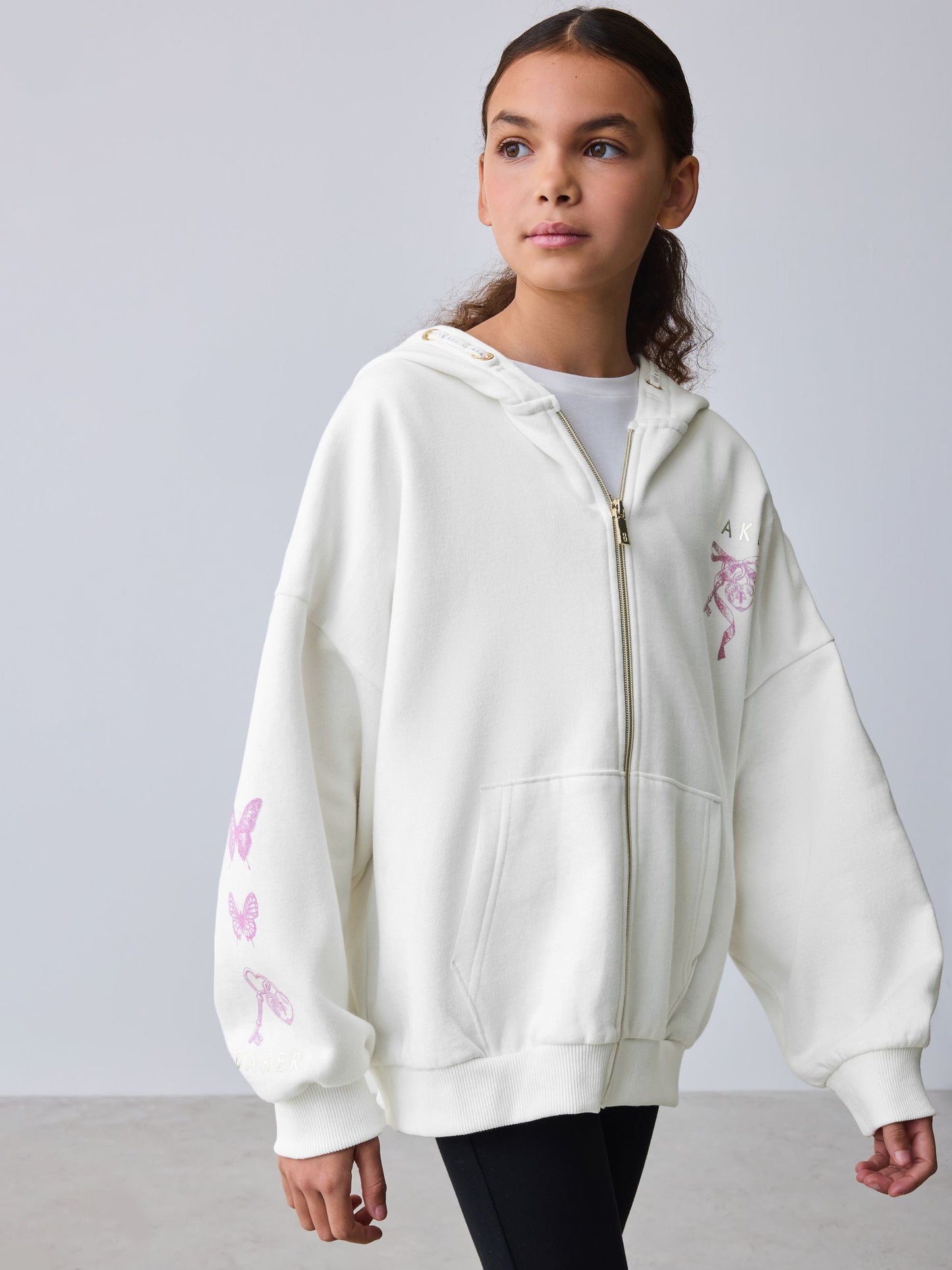Baker by Ted Baker Cream Oversized Back Graphic Zip-Through Hoodie image 1