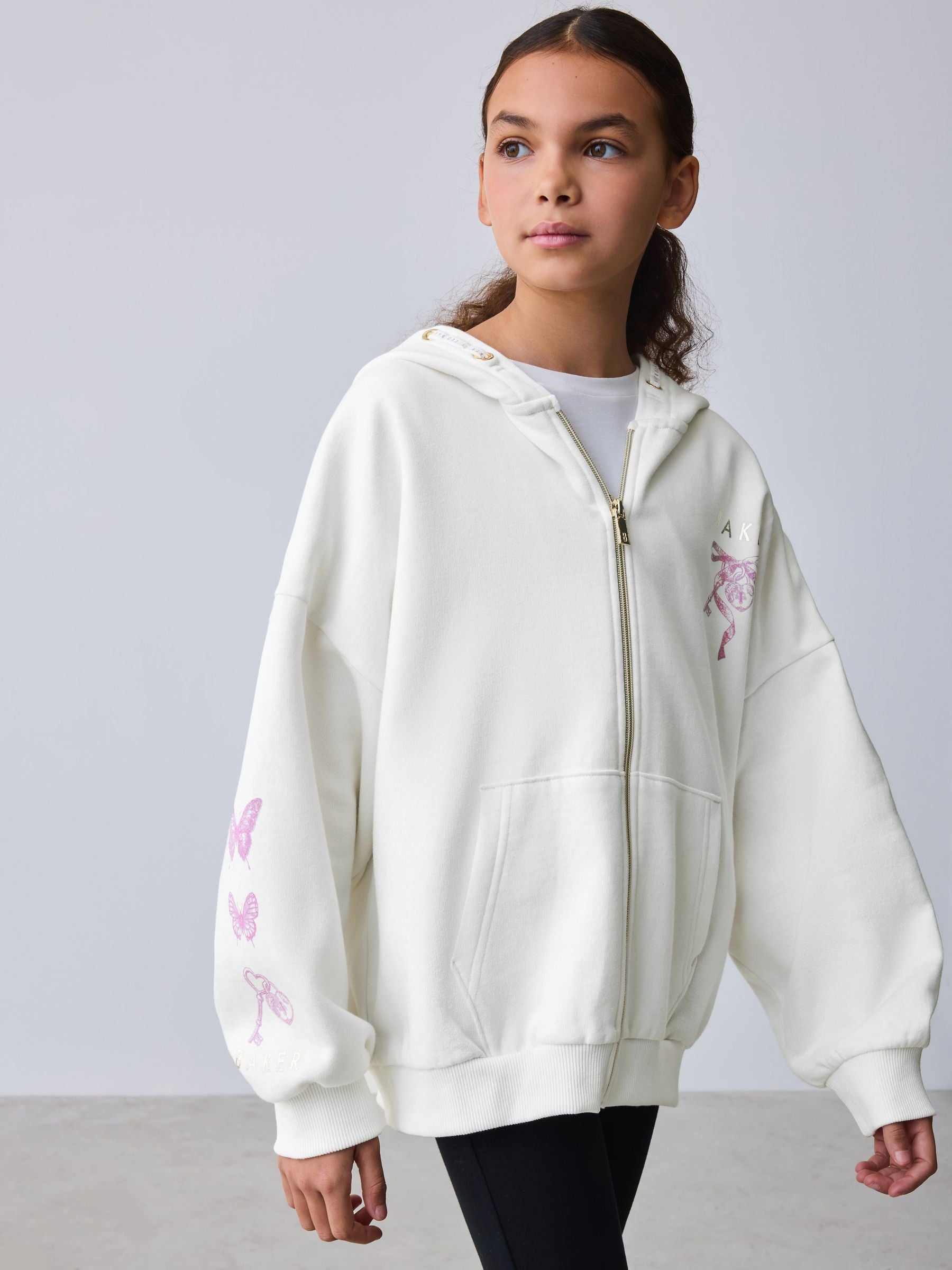 Baker by Ted Baker Cream Oversized Back Graphic Zip-Through Hoodie image 1