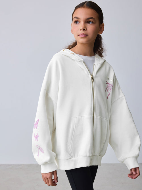 Baker by Ted Baker Cream Oversized Back Graphic Zip-Through Hoodie image 1