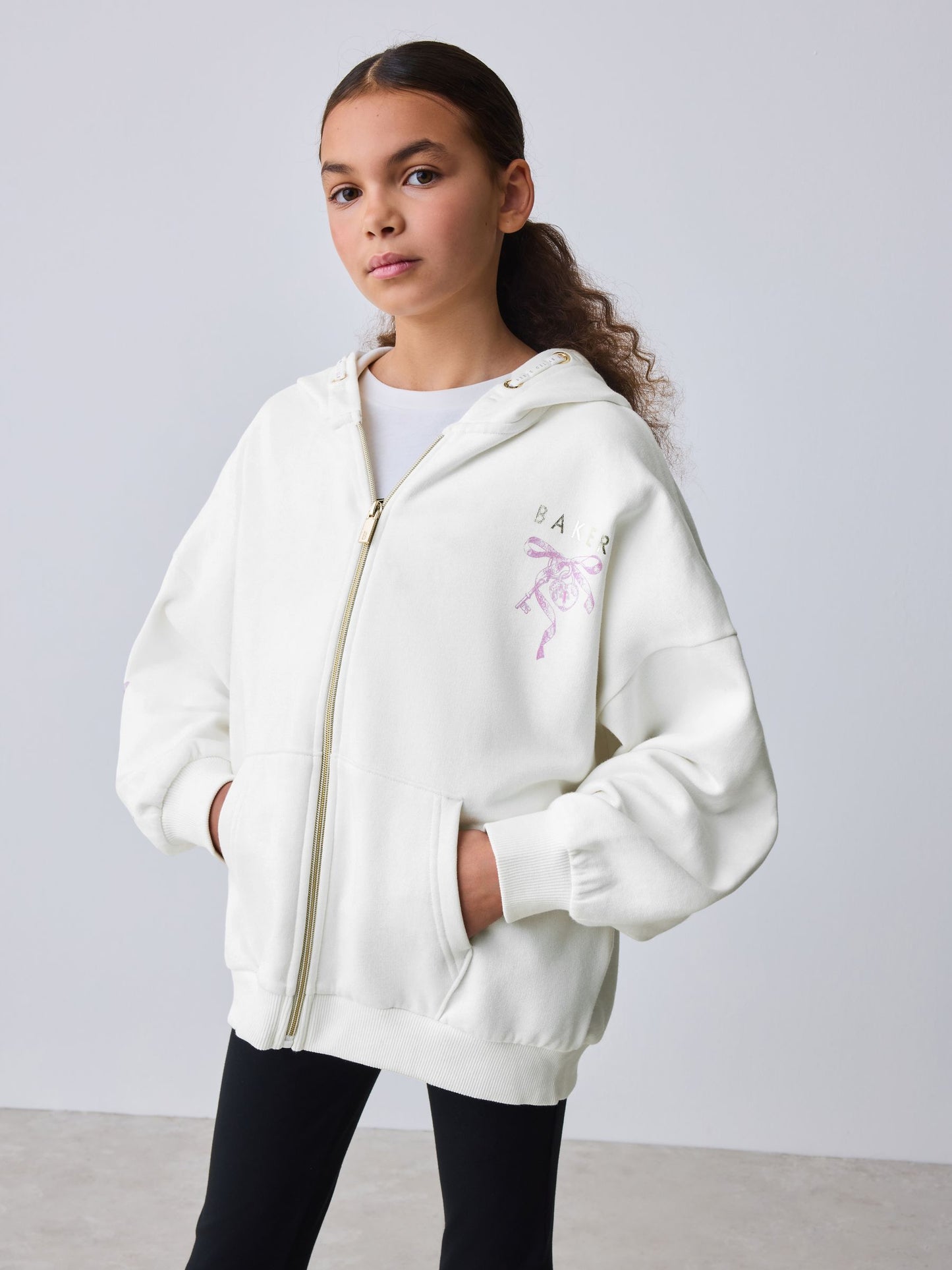 Baker by Ted Baker Cream Oversized Back Graphic Zip-Through Hoodie image 2