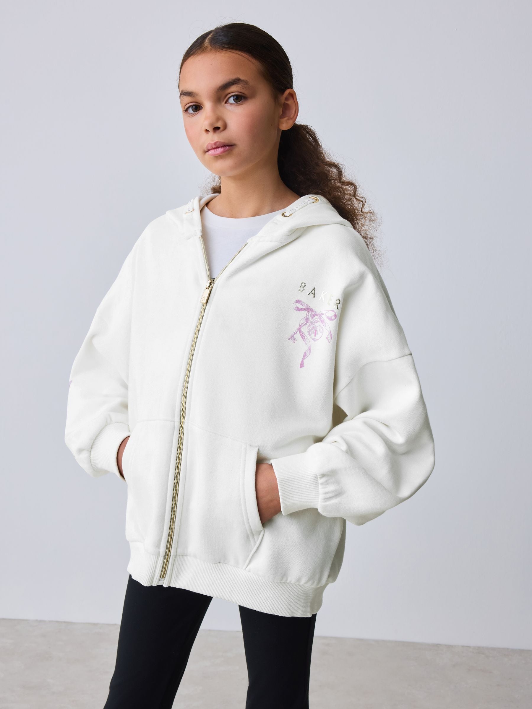 Baker by Ted Baker Cream Oversized Back Graphic Zip-Through Hoodie image 2