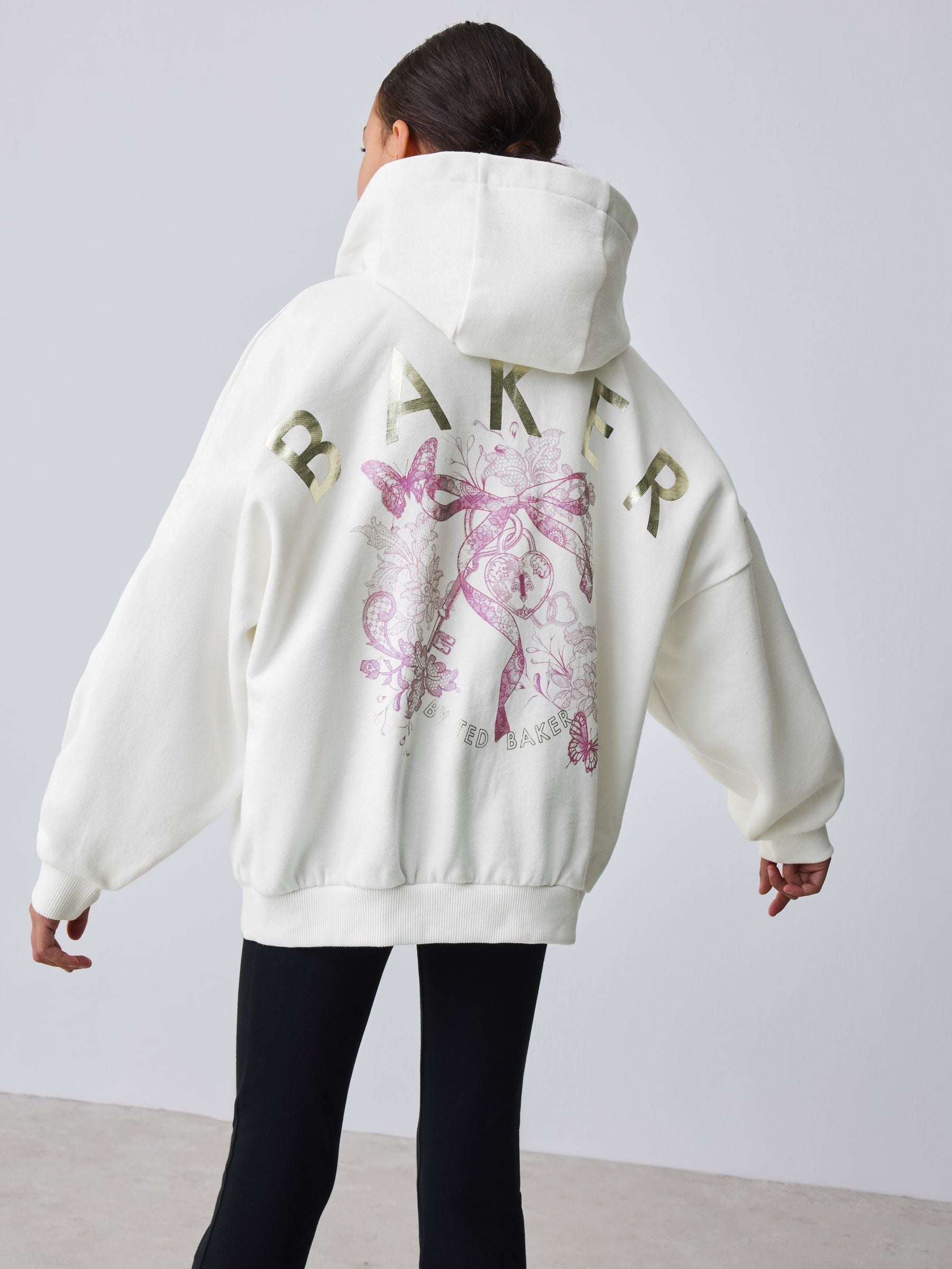 Baker by Ted Baker Cream Oversized Back Graphic Zip-Through Hoodie image 3