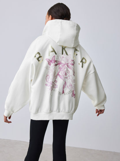 Baker by Ted Baker Cream Oversized Back Graphic Zip-Through Hoodie image 3