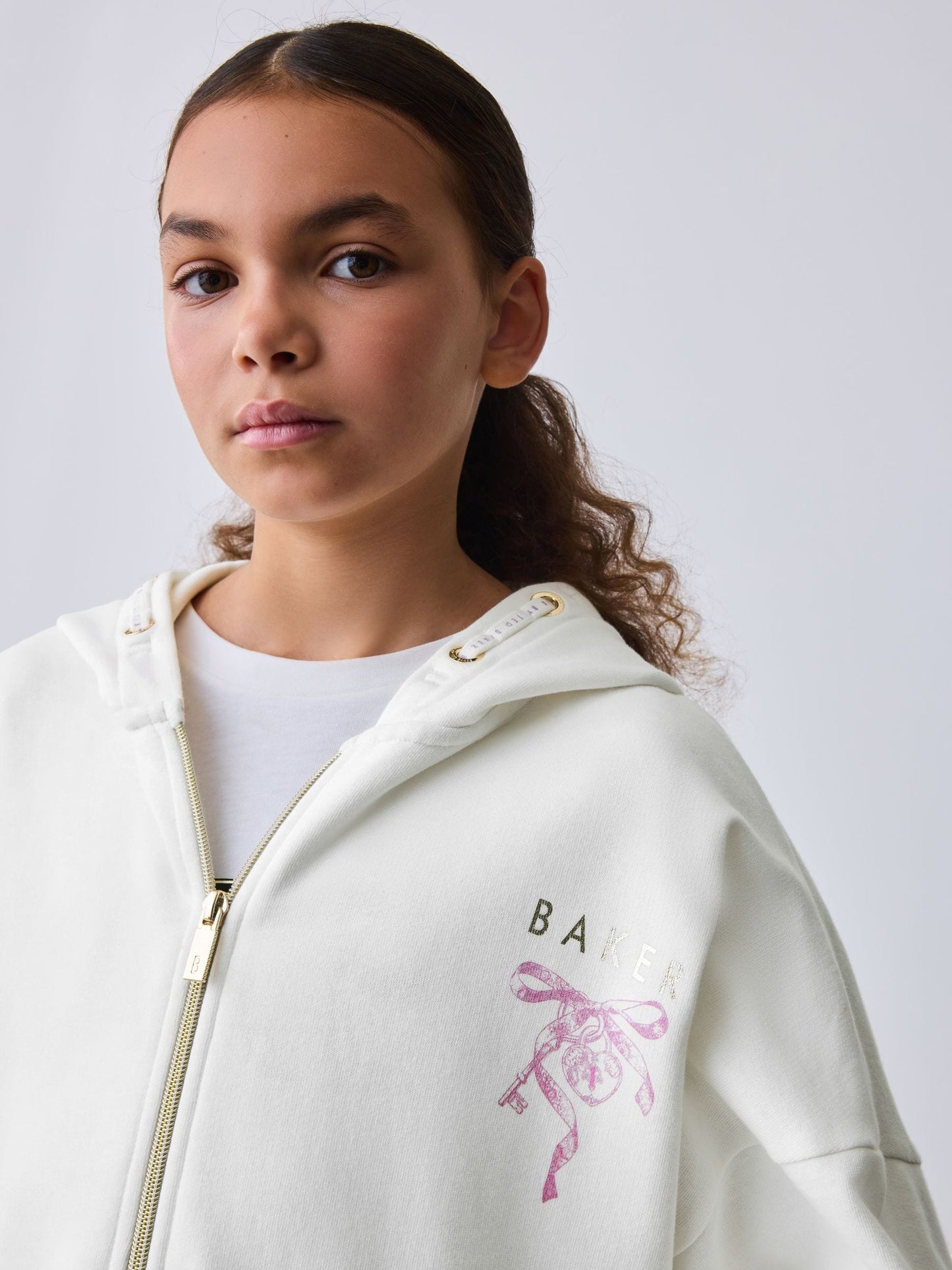 Baker by Ted Baker Cream Oversized Back Graphic Zip-Through Hoodie image 4