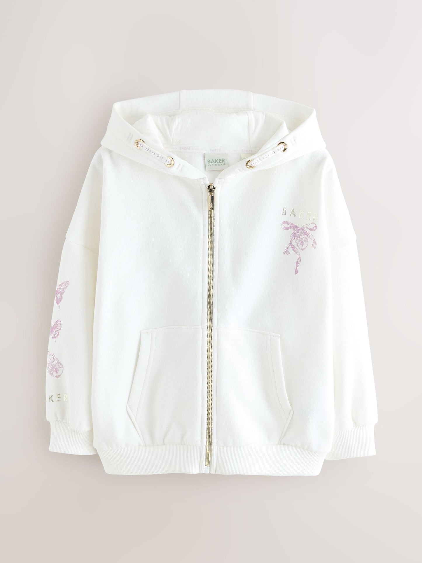 Baker by Ted Baker Cream Oversized Back Graphic Zip-Through Hoodie image 6