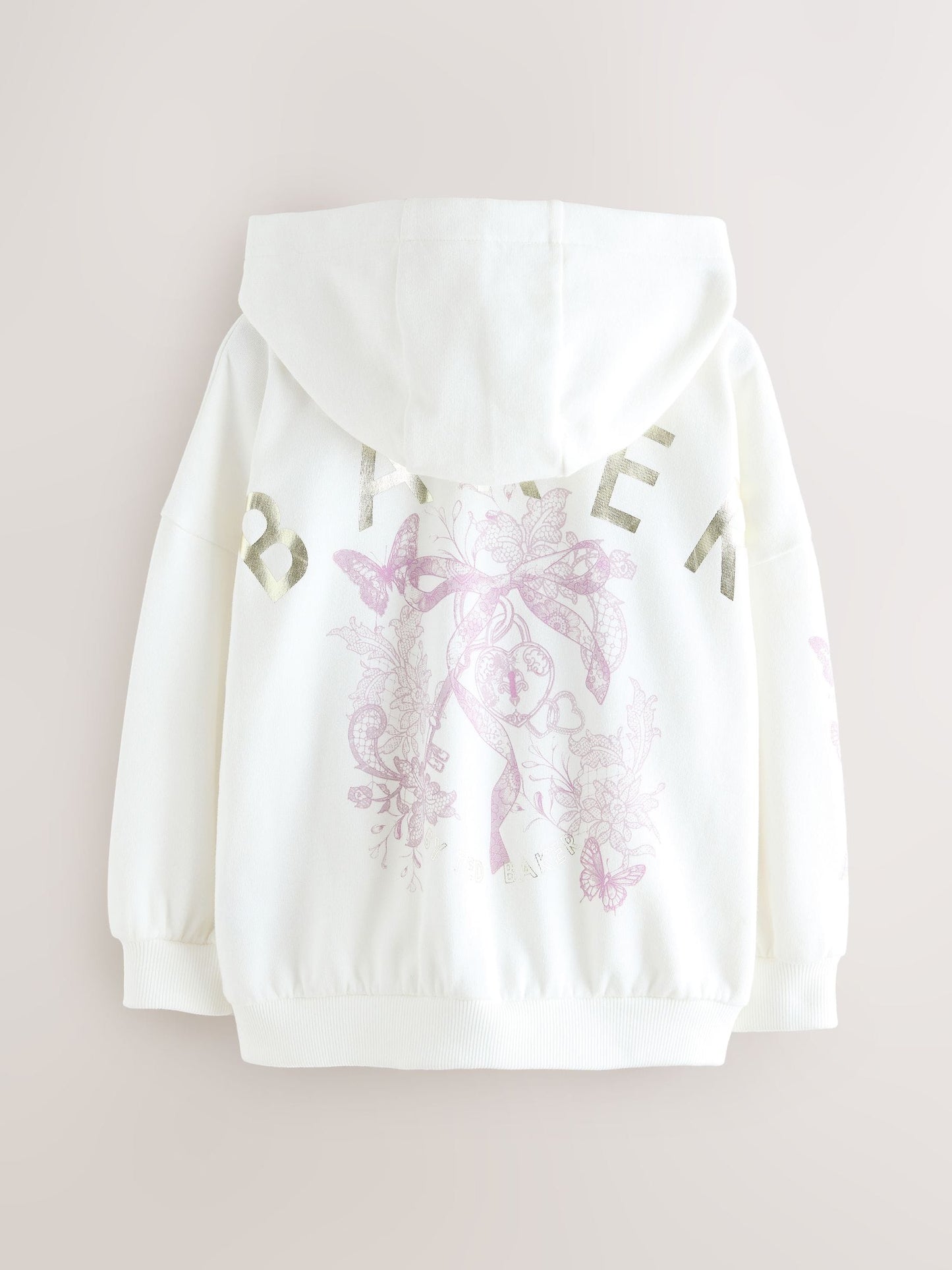Baker by Ted Baker Cream Oversized Back Graphic Zip-Through Hoodie image 7