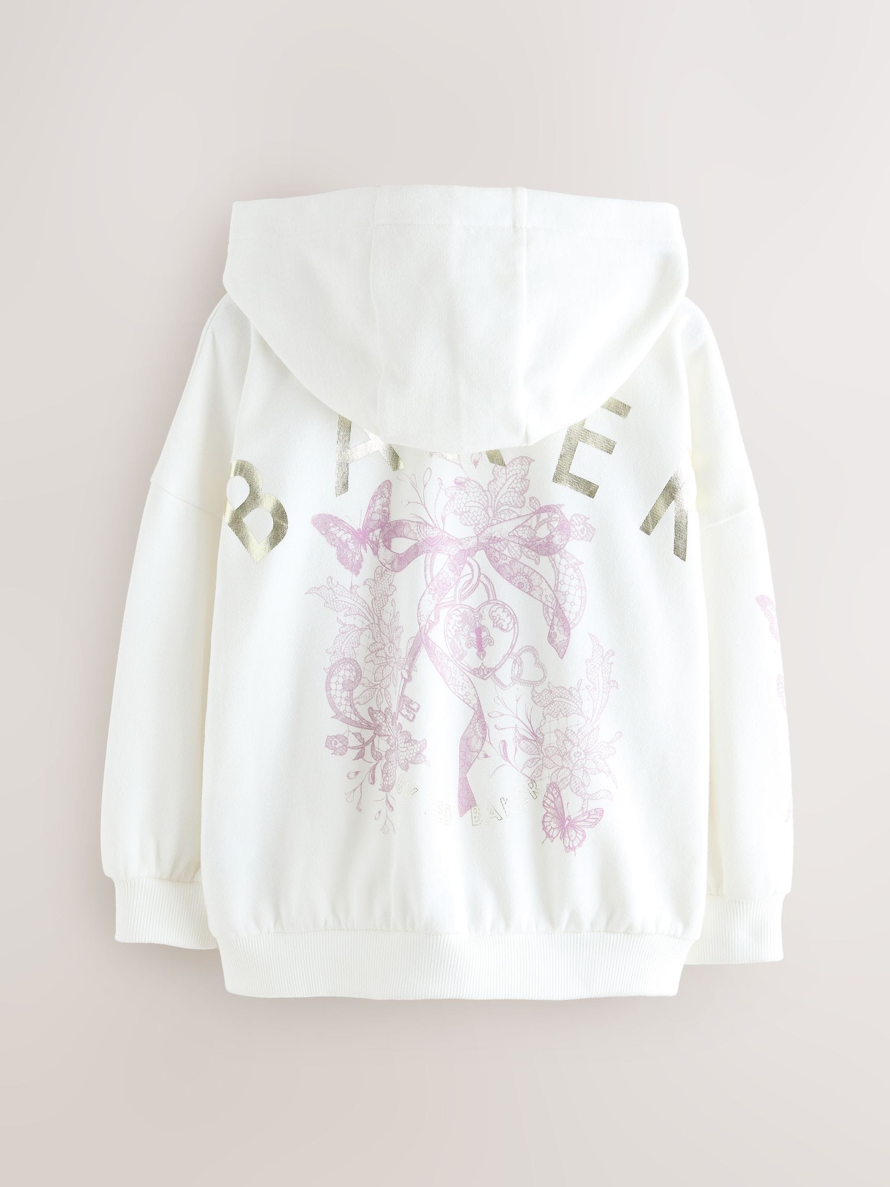 Baker by Ted Baker Cream Oversized Back Graphic Zip-Through Hoodie image 7