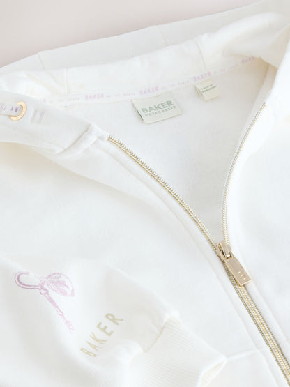 Baker by Ted Baker Cream Oversized Back Graphic Zip-Through Hoodie image 9