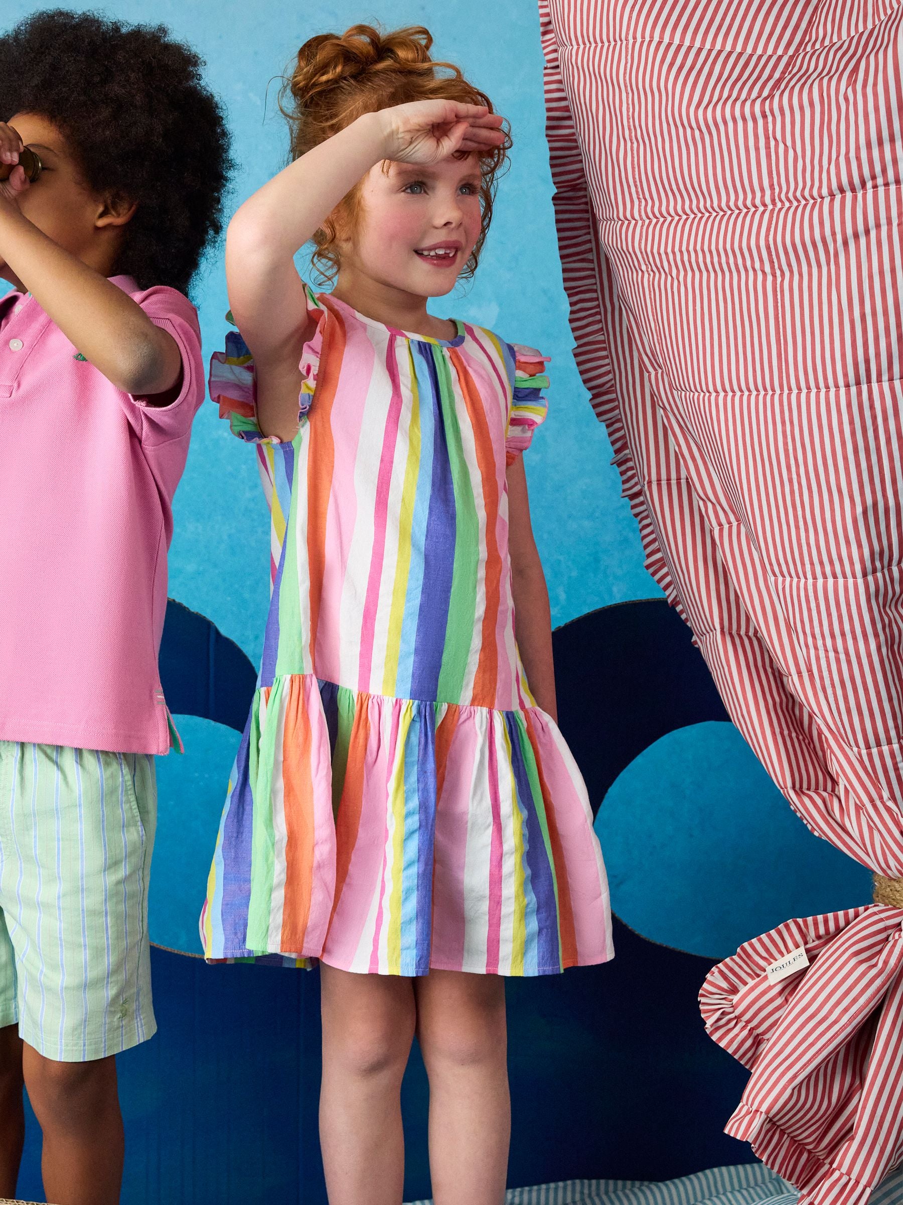 Joules Girls' Laura Multi Striped Woven Sleeveless Midi Tiered Dress image 2