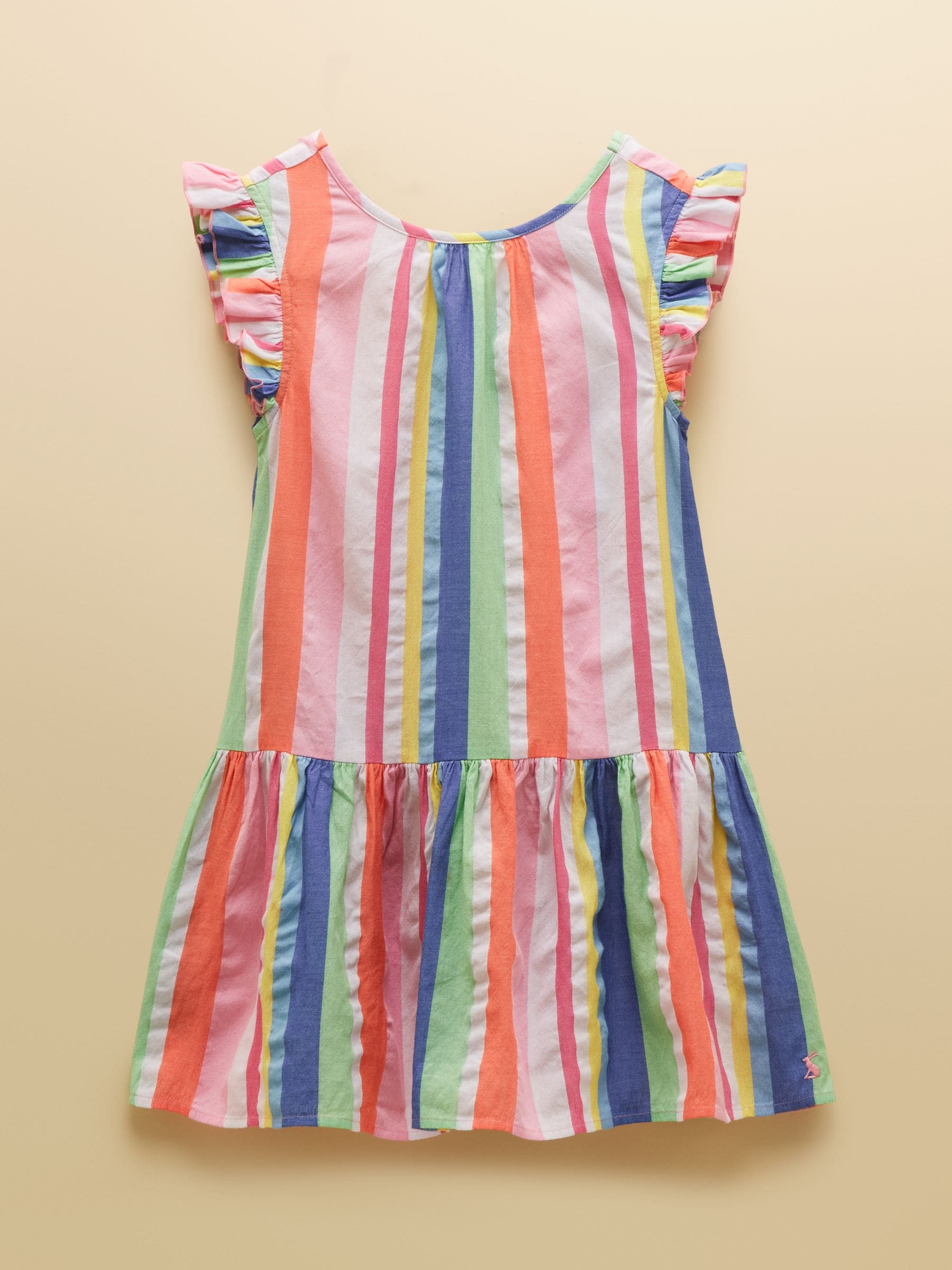 Joules Girls' Laura Multi Striped Woven Sleeveless Midi Tiered Dress image 3