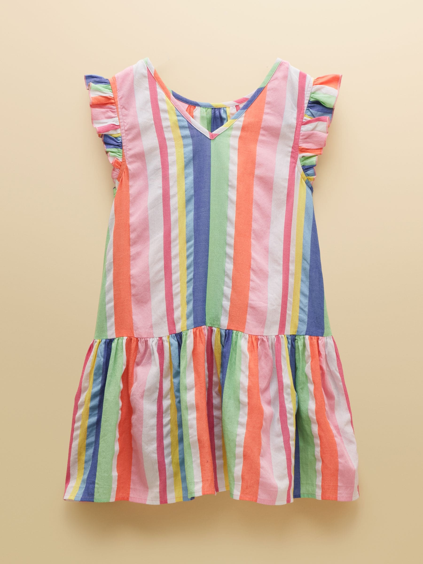 Joules Girls' Laura Multi Striped Woven Sleeveless Midi Tiered Dress image 4