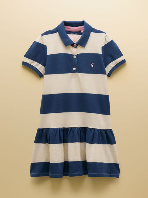 Joules Girls' Orla Navy & White Striped Short Sleeve Polo Shirt Dress image 1