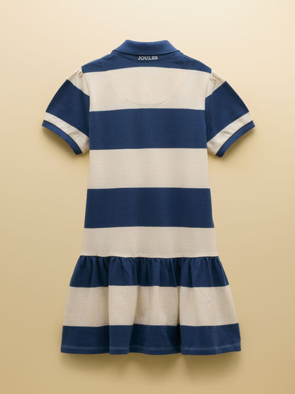 Joules Girls' Orla Navy & White Striped Short Sleeve Polo Shirt Dress image 2