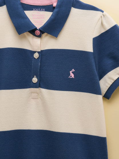 Joules Girls' Orla Navy & White Striped Short Sleeve Polo Shirt Dress image 4
