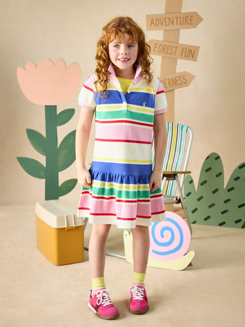 Dsiney Kidz - Joules Girls' Orla Multi Striped Short Sleeve Polo Shirt Dress image 1