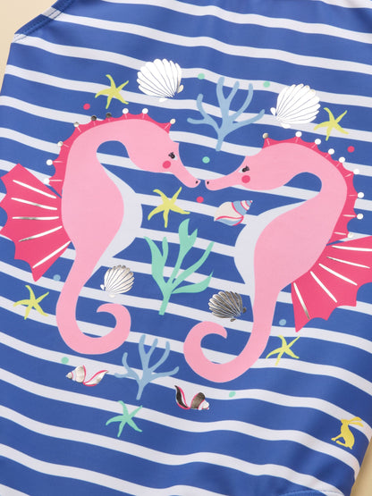 Joules Girls' Splash Blue Seahorse Swimming Costume image 4