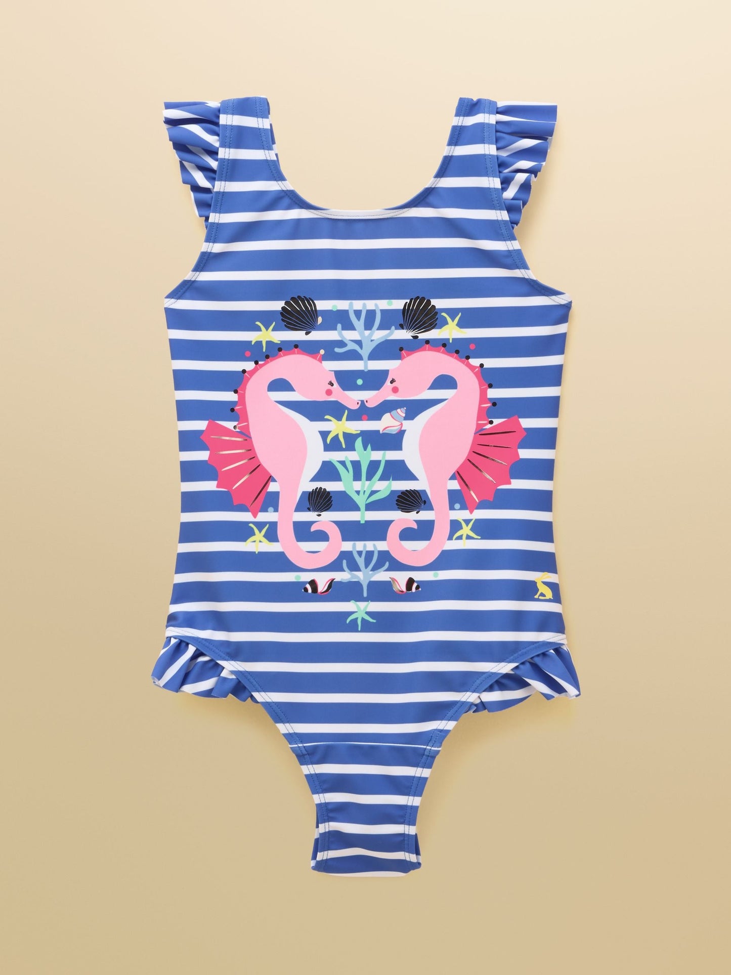 Joules Girls' Splash Blue Seahorse Swimming Costume image 1