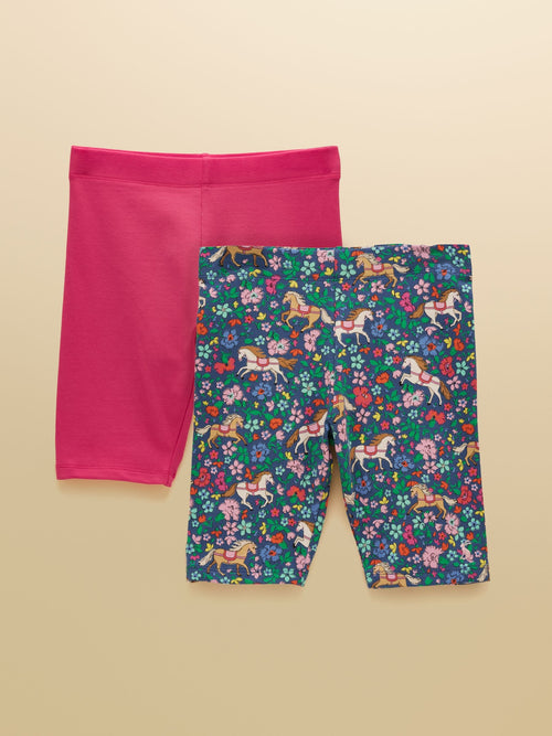 Joules Girls' Cartwheel Navy Horse & Pink Cycling Shorts 2 Pack image 1