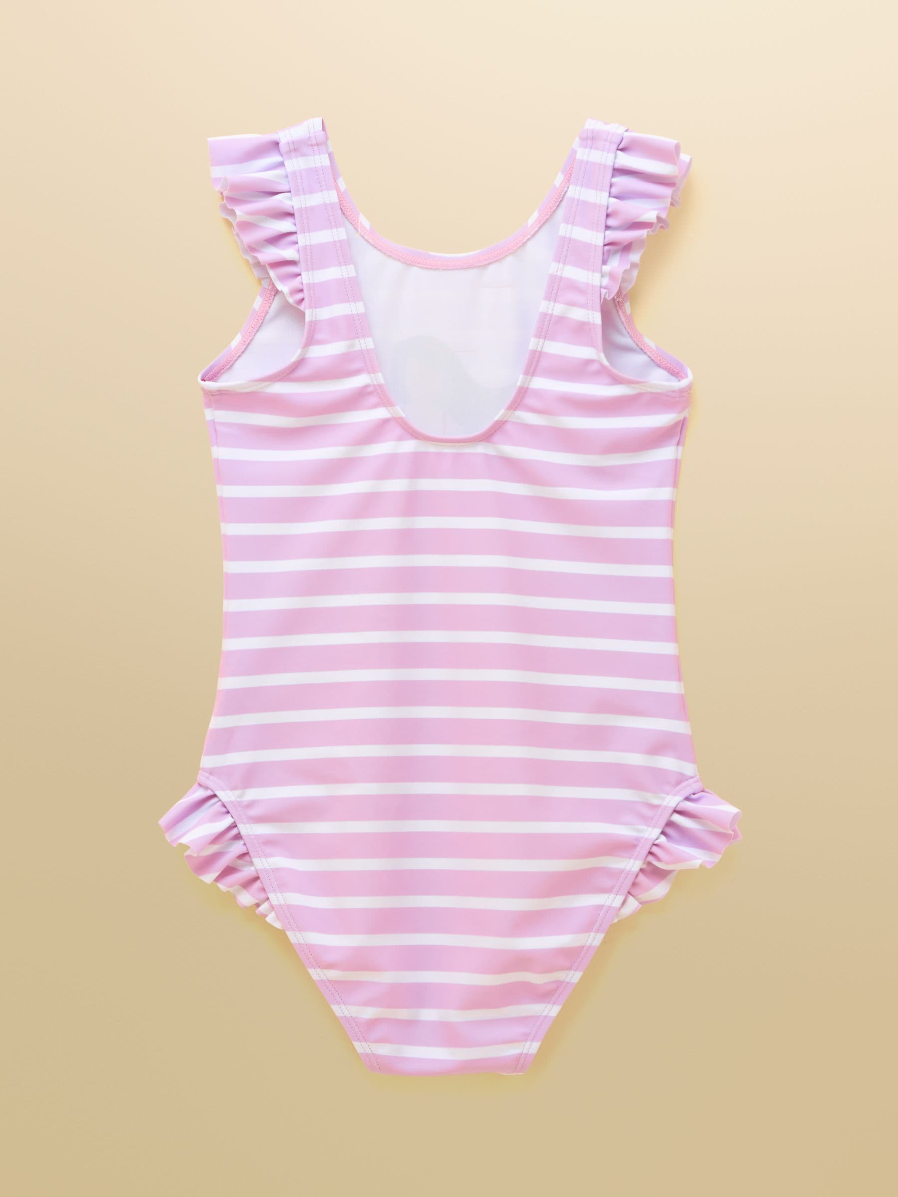 Joules Girls' Splash White & Lilac Striped Mermaid Swimming Costume image 2