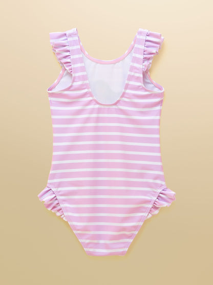 Joules Girls' Splash White & Lilac Striped Mermaid Swimming Costume image 2