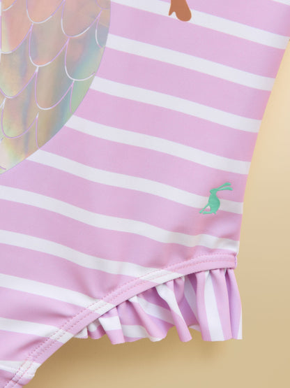 Joules Girls' Splash White & Lilac Striped Mermaid Swimming Costume image 3