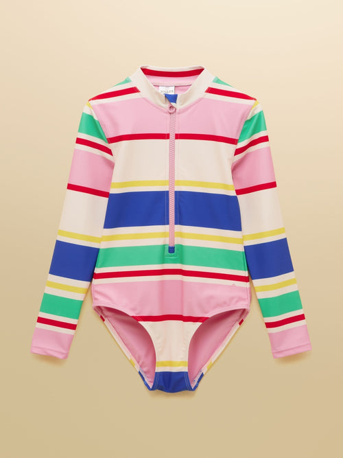 Joules Girls' Multi Striped Long Sleeve Sunsafe Swimsuit image 1