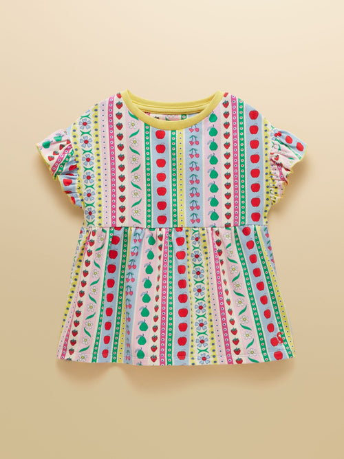 Joules Girls' Harper Pink Fruit Striped Short Sleeve Top image 1