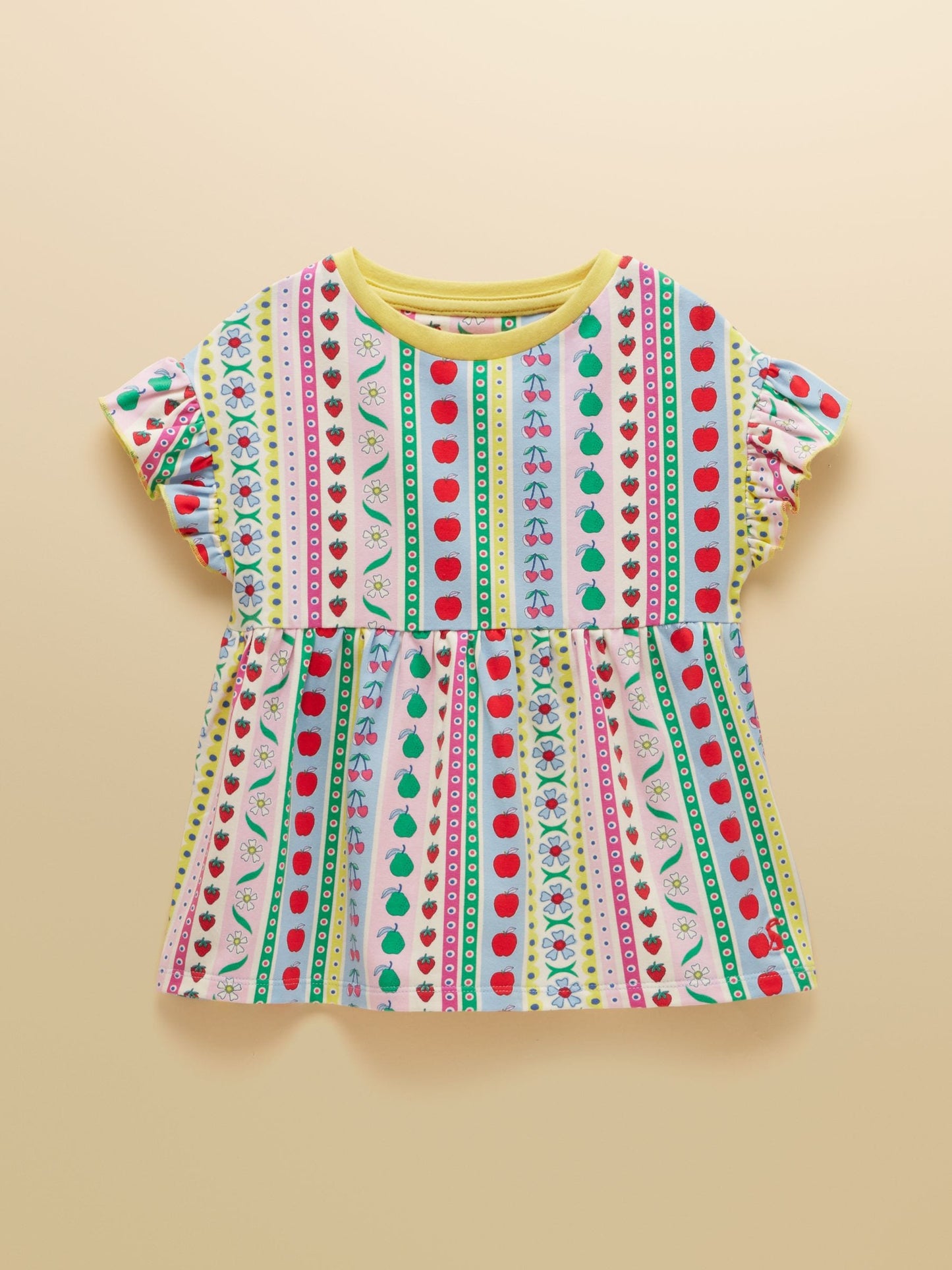 Joules Girls' Harper Pink Fruit Striped Short Sleeve Top image 1
