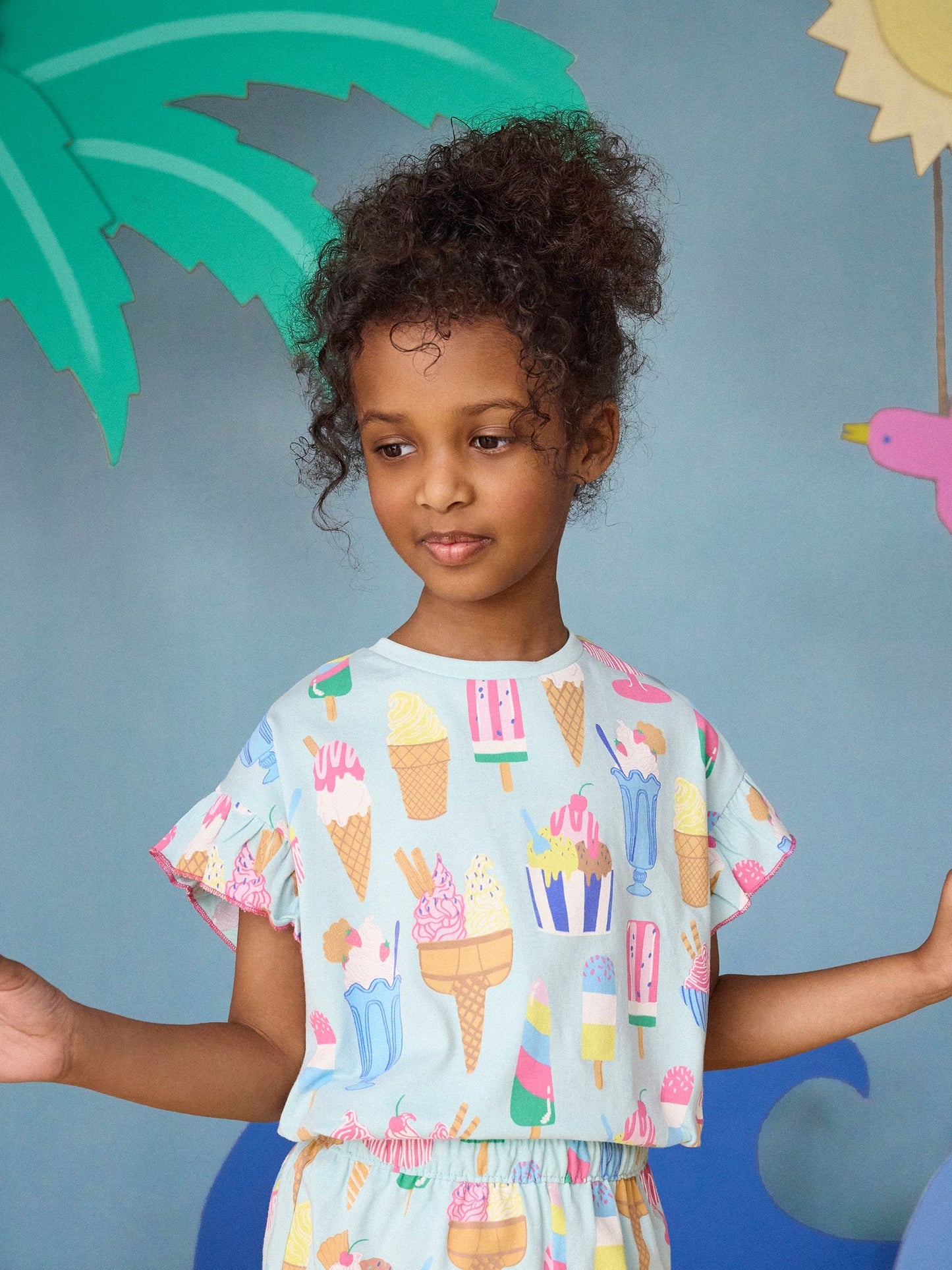 Joules Girls' Waverley Blue Ice Cream Frill Sleeve T-Shirt image 1