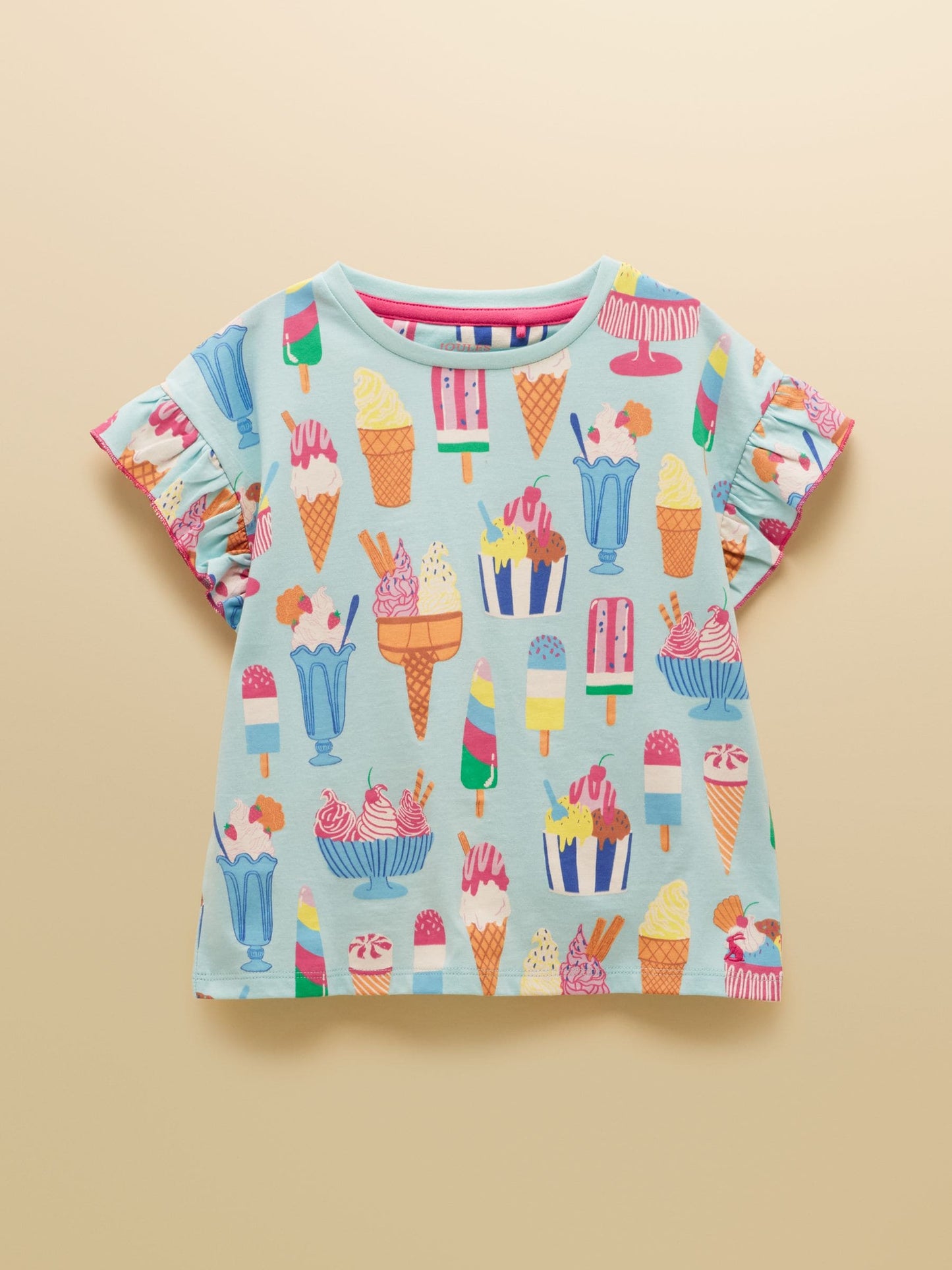 Joules Girls' Waverley Blue Ice Cream Frill Sleeve T-Shirt image 3